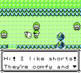 Youngster da Rota 3 dizendo que gosta de shorts em Pokémon Yellow