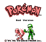Tela inicial de Pokémon Red com a colorização do Game Boy Color